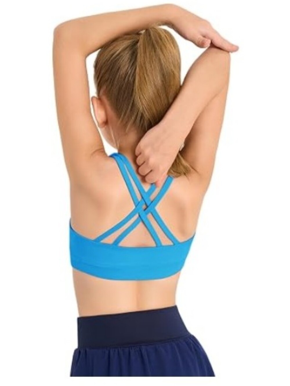 Girls Athletic Sports Bra Kids Strappy Back Training Bra Blue